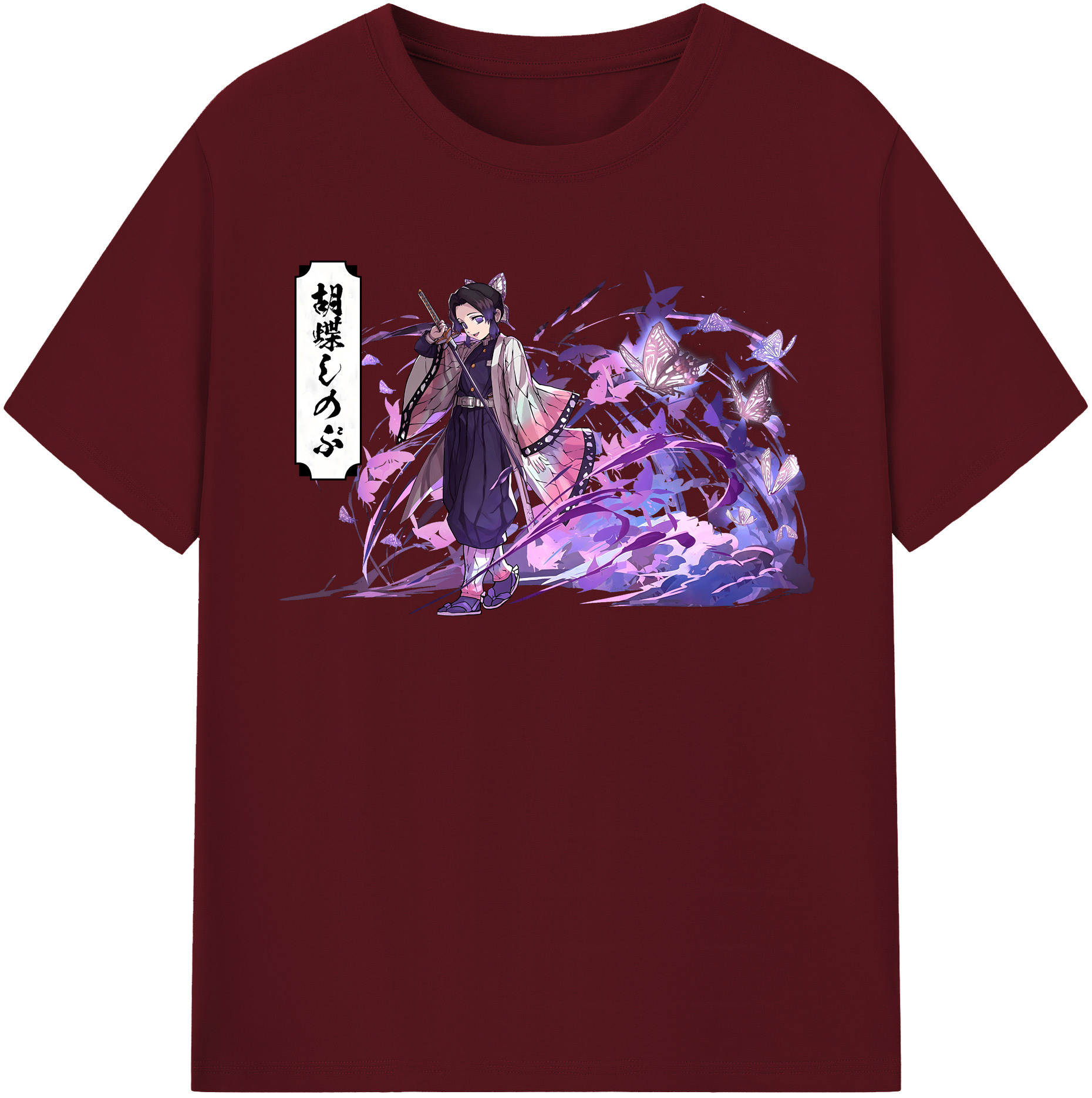 （画像用） 鬼滅の刃（きめつのやいば）蟲柱-胡蝶 しのぶ／こちょう しのぶ Kochou Shinobu 綿100％半袖Tシャツ（フロントプリント）